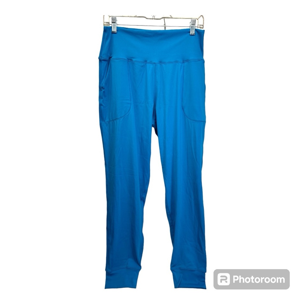 Women High Waist Jogger With Pockets Yoga Pants Blue Size X-Large